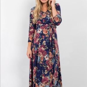 Navy Vintage Floral Wrap Maxi Dress